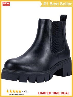 Women's Chunky Platform Chelsea Ankle Boots Slip On Faux Leather